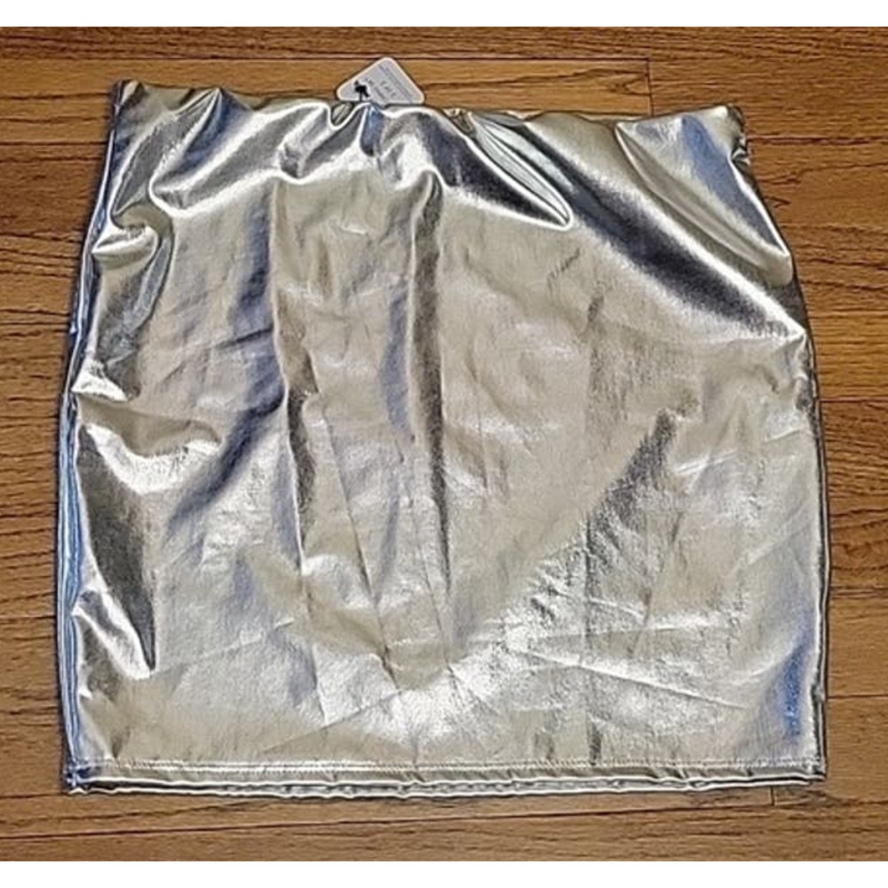 NWT Silver Metallic Elastic Waist Festival Rave Glam Clubbing Mini Skirt -size L